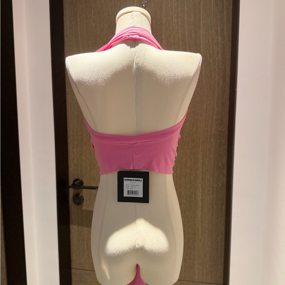 Norma Kamali Pink Wrap Halter Tie Top - Picture 3 of 7